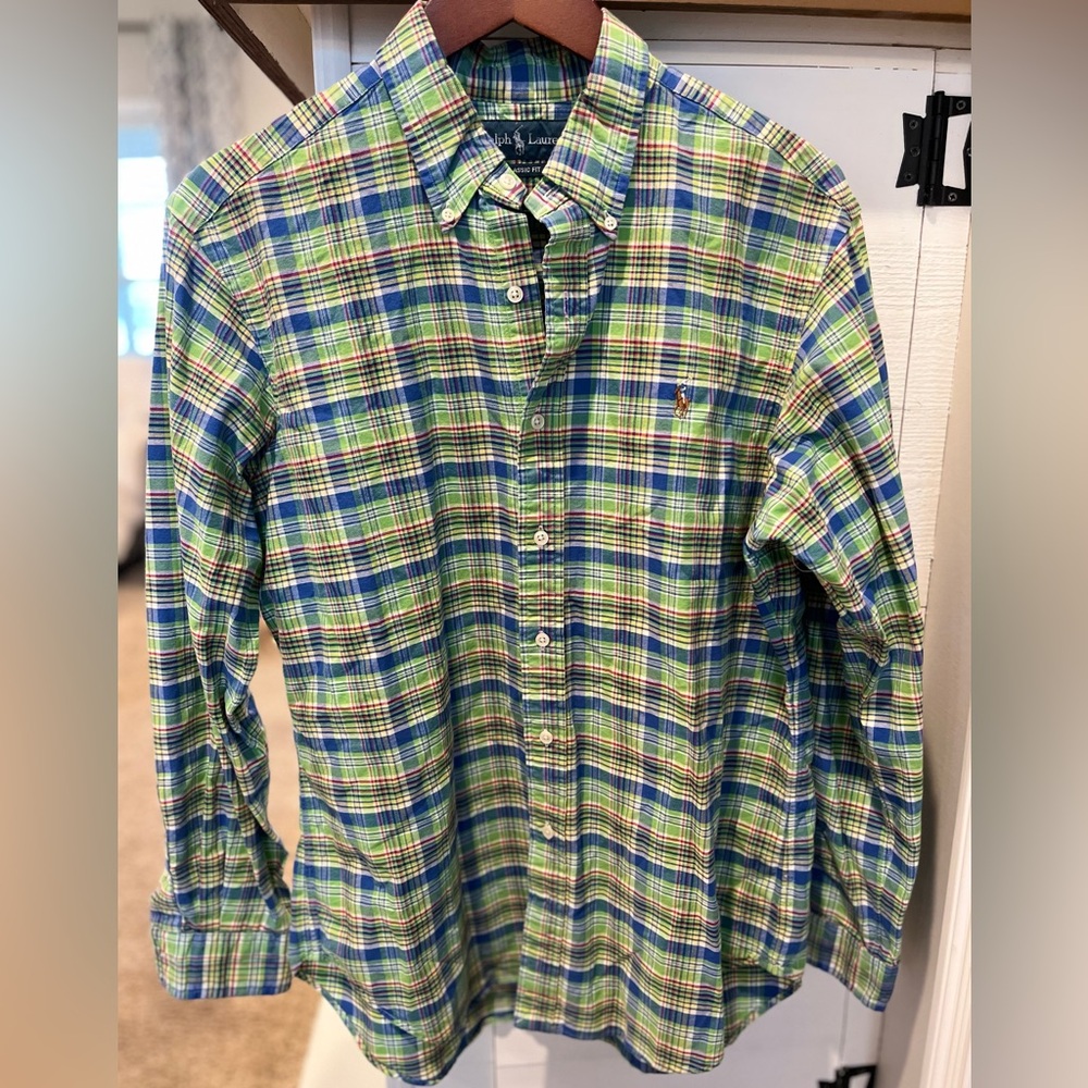 Ralph Lauren Classic Fit Oxford Mens Large Button Down Pony Logo Plaid. 1013